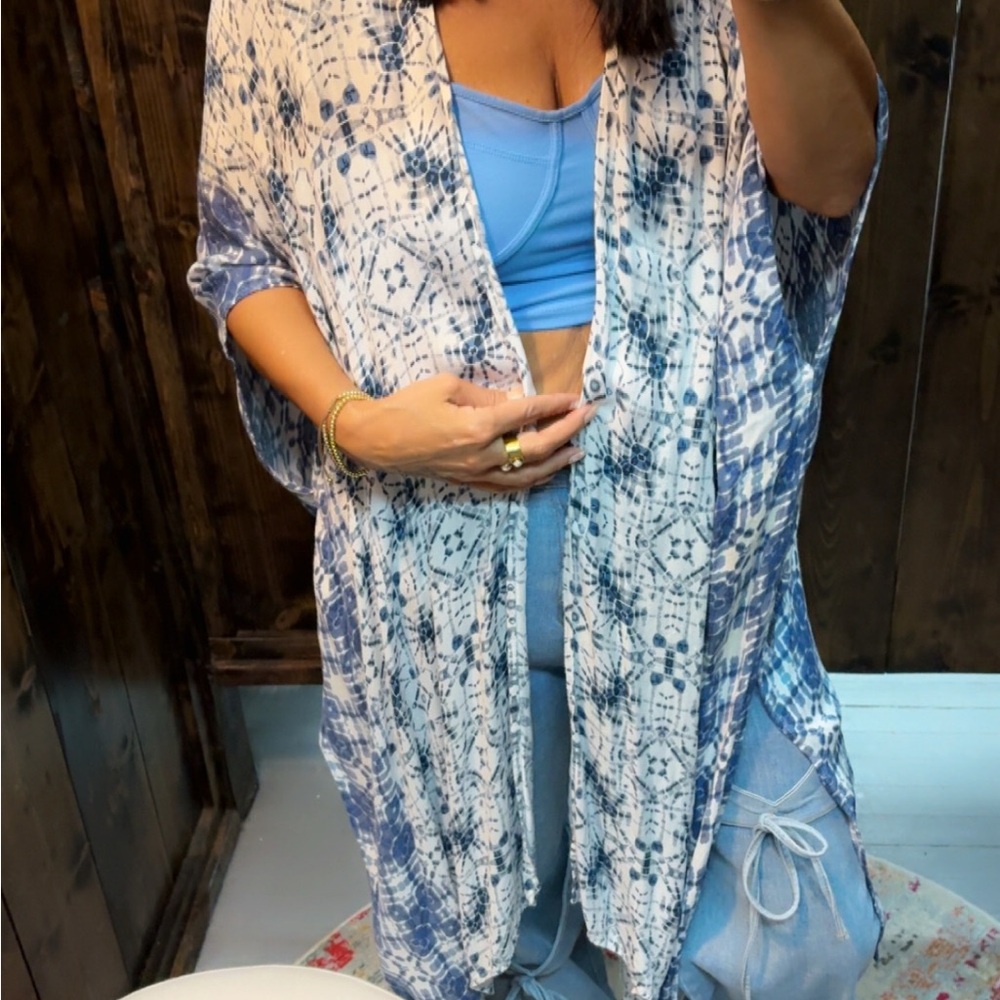 Final Touch Blue and White Tie-Dye Cardigan